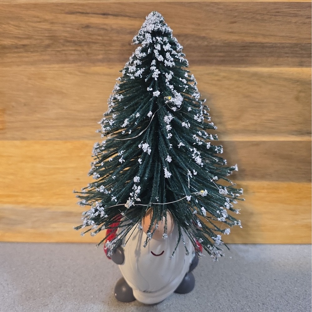 Gnome Christmas Table Decor, Resin With Bottle Brush Tree Top